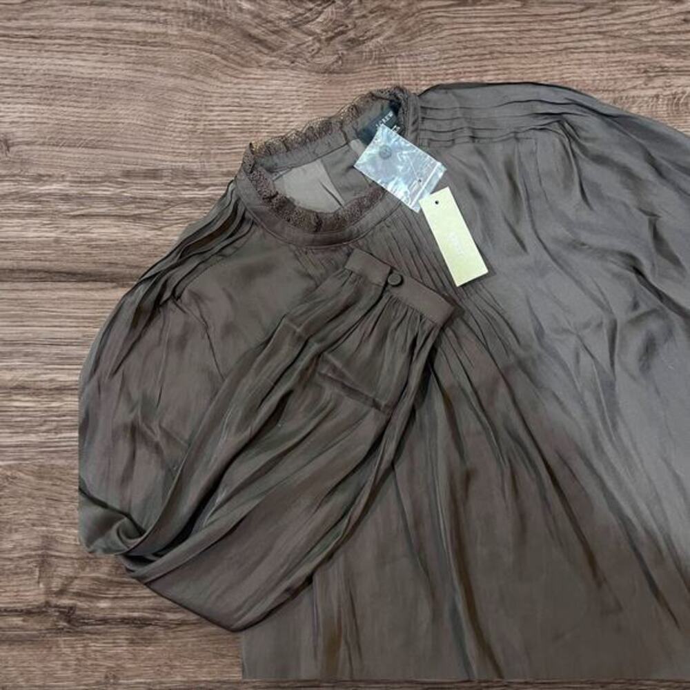 J.Crew Womens Brown‎ Blouse Size XXS Ruffle Neck Long Sleeve Button Back